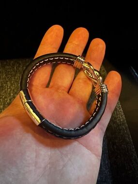 Black Leather Bracelet with Silver Knot Accent